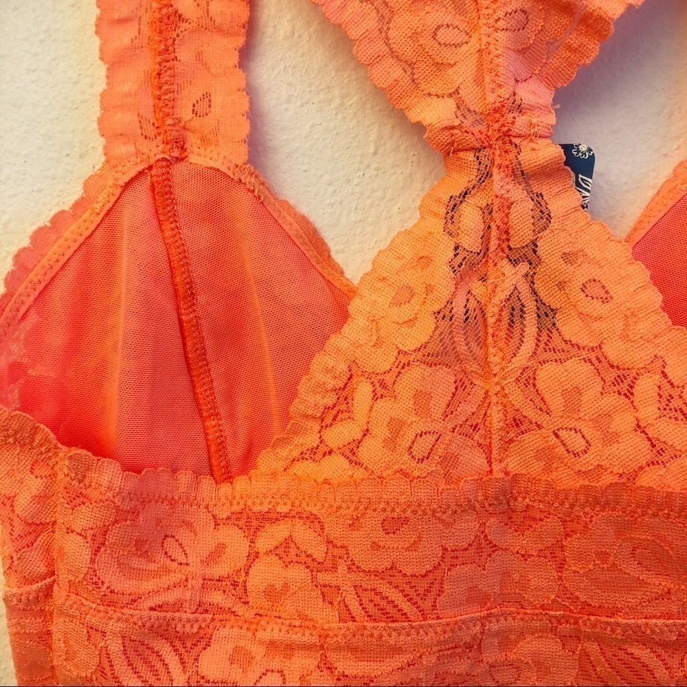 FREE PEOPLE NWT Galloon Lace Racerback Bralette Size XS in Neon Orange - Picture 13 of 16